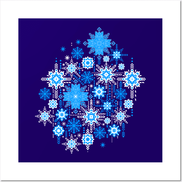 Abstract background with scattered snowflakes Wall Art by Artist Natalja Cernecka